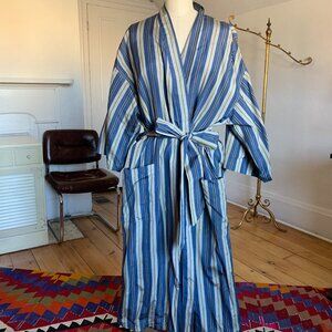 VINTAGE 1930s Pure Silk Men's Robe | Fintex Clothes Striped Smoking Jacket Large